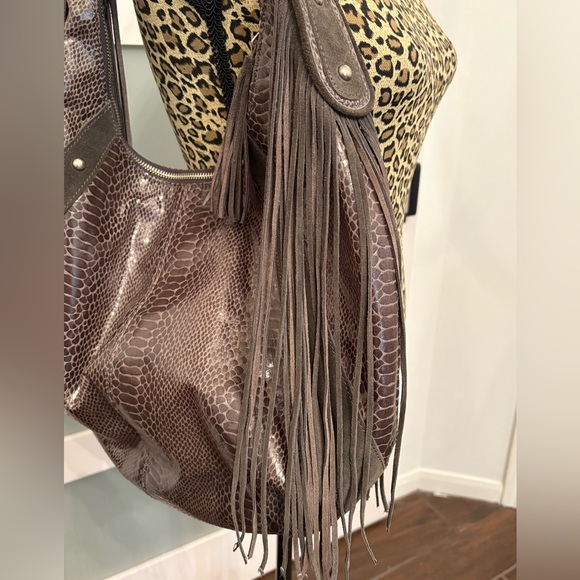 Express Gray Snakeskin Hobo Bag with Fringe - Picture 4 of 12